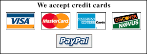 We accept Visa, MasterCard, Discover, American Express and PayPal